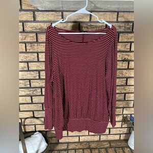 Lane Bryant maroon and white striped long sleeve‎ blouse